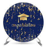 Lofaris Gold Mortarboard Blue Circle Congrats Grad Backdrop